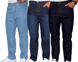 Kit com 3 calças jeans masculina basica com elastano ideal para trabalho e uso casual diario