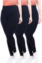 Kit com 3 Calças Legging Plus Size Suplex Basicas Pretas