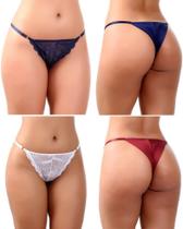 Kit com 3 Calcinha com Regulagem em Renda Cavado String Isa Lingerie