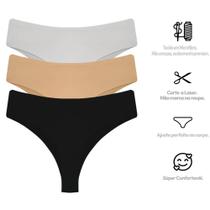 Kit Com 3 Calcinha Corte Laser Tanga Sortidas