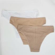 Kit com 3 calcinhas biquini cotton delcotton 51557 chocolate/branco/chocolate com poá preta