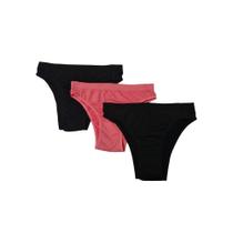 Kit com 3 Calcinhas Biquíni Trifil Preto/Rosa Pink/Preto