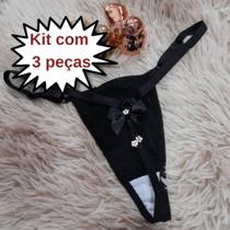Kit com 3 Calcinhas de tule com laço atrás lingerie tanga