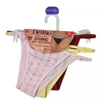 Kit com 3 Calcinhas DelRio String em Microfibra Sensitive Festa Sortido