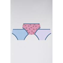 Kit com 3 Calcinhas Infantis em Algodão Azul/Branco - Lupo Lobinha