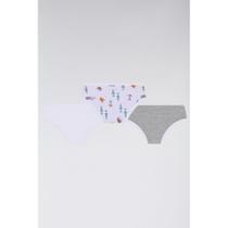 Kit com 3 Calcinhas Infantis em Algodão Branca/Mescla - Lupo Lobinha Kit com 3 Calcinhas Infantis em Algodão Branca/Mescla - Lupo Lobinha
