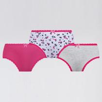 Kit com 3 Calcinhas Infantis em Algodão Rosa/Mescla - Lupo Lobinha