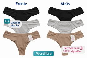 Kit com 3 Calcinhas Microfibra Feminina Forro Algodão, Lateral Dupla Kit com 3 Calcinhas Microfibra Feminina Forro Algodão, Lateral Dupla
