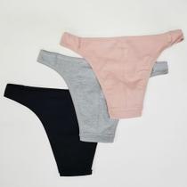 Kit com 3 calcinhas tanga cotton delcotton 52343 preto/mescla/sofia