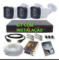 KIT com 3 câmeras de segurança com instalação 720p visão noturna. KIT com 3 câmeras de segurança com instalação 720p visão noturna.