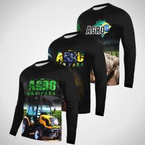 Kit Com 3 Camisas Agro Dry Fit Manga Longa com UV50+