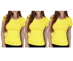 Kit com 3 Camisas Camisetas Blusas Baby Looks T-shirts Masculina Feminina Slim Básica 100% Algodão