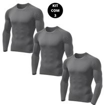 Kit Com 3 Camisas Manga Longa Segunda Pele Proteção Solar UV Fator 50+ Unissex Masculina e Feminina