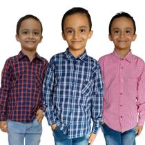 Kit Com 3 Camisas Social Infantil Xadrez Manga Longa Menino