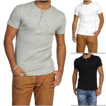Kit Com 3 Camiseta Henley SLIM FIT J SILVER Manga Curta 4 BOTÕES