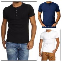 Kit Com 3 Camiseta Henley SLIM FIT J SILVER Manga Curta 4 BOTÕES