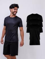 Kit Com 3 Camisetas 100% Poliéster Masculina - Preto