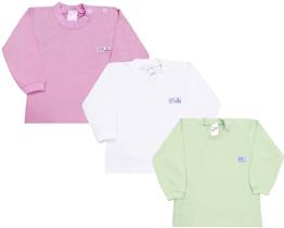 Kit Com 3 Camisetas Básica BEBÊ Manga Longa Unissex P AO G