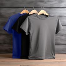 Kit com 3 Camisetas Básicas Manga Curta Tecido Premium