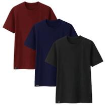 Kit com 3 Camisetas Básicas Masculinas Lisas T-Shirt Slim Tee - Cores Sortidas