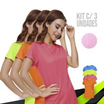 KIT com 3 CAMISETAS Blusinha DRY Tecido Furadinho feminina Academia Corrida Yoga 607