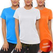 KIT com 3 CAMISETAS Blusinha DRY Tecido Furadinho feminina Academia Corrida Yoga 607 - Iron