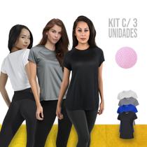 KIT com 3 CAMISETAS Blusinha DRY Tecido Furadinho feminina Academia Corrida Yoga 607
