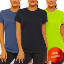 Kit com 3 Camisetas Blusinha DRY Tecido Furadinho feminina Academia Yoga Corrida 613 - IRON