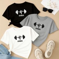 Kit com 3 Camisetas De Algodão Estampa Barra Fitness Musculação Treino Look Moda Gym Confortável