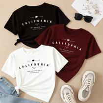 Kit com 3 Camisetas Estampa California Golden State Modinha Nova Linda Soft Menina Girl Aesthetic Kit com 3 Camisetas Estampa California Golden State Modinha Nova Linda Soft Menina Girl Aesthetic