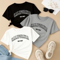 Kit com 3 Camisetas Estampadas California West Coast The Girl Passeio Tshirt Look Ootd Linda Gringa