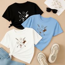 Kit com 3 Camisetas Estampadas Flechas Peão COuntry Roça Fazendeira Show Barretos Looks Tshirt Ootd