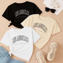 Kit com 3 Camisetas Estampadas Los Angeles Moda Grinha California Linda Look Ootds Soft Aesthetic