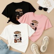 Kit com 3 Camisetas Femininas Estampadas 100% Country Conjunto Lindo Modinha Country Moda Peão