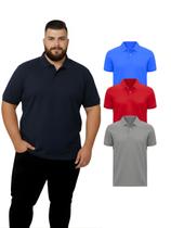 Kit Com 3 Camisetas Gola Polo Piquet 100% Algodao Plus Size Kit Com 3 Camisetas Gola Polo Piquet 100% Algodao Plus Size