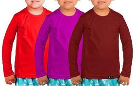 Kit com 3 Camisetas Infantil com Proteção Solar FPS 50+ Manga Longa