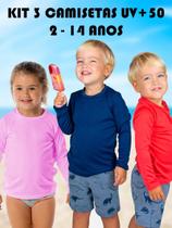 Kit com 3 Camisetas Infantil Com Proteção Solar Uv Fps50+ Manga Longa - Sortidas