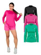 Kit Com 3 Camisetas Lisa Manga Longa Proteção UV Feminina
