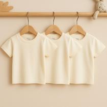 Kit Com 3 Camisetas Manga Curta Para Bebê Creme 100% Algodão