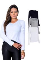 Kit Com 3 Camisetas Manga Longa Feminina Colors