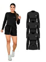 Kit Com 3 Camisetas Manga Longa Proteção UV Feminina Preto