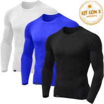 Kit com 3 Camisetas Masculinas Térmica Segunda Pele com Proteção UV Tecido Gelado Contra o Verão Kit com 3 Camisetas Masculinas Térmica Segunda Pele com Proteção UV Tecido Gelado Contra o Verão