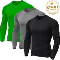 Kit com 3 Camisetas Masculinas Térmica Segunda Pele com Proteção UV Tecido Gelado Contra o Verão