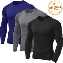 Kit com 3 Camisetas Masculinas Térmica Segunda Pele com Proteção UV Tecido Gelado Contra o Verão