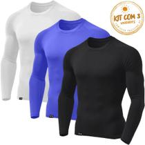 Kit com 3 Camisetas Masculinas Térmica Segunda Pele com Proteção UV Tecido Gelado em Cores Sortidas