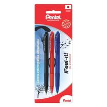 Kit com 3 Canetas Caneta Esferográfica Feel It 0.7MM, Pentel, Preta/Vermelha/Azul