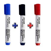 Kit Com 3 Canetas Para Quadro Branco Recarregável Pincéis - Preto -Azul e Vermelho