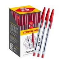 Kit com 3 Canetas Vermelho Compactor Ponta M Economic