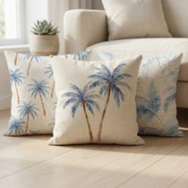 Kit com 3 Capas de Almofada Decorativas 43x43 Botânicas Bella Dimora Capa para Almofada em Poliéster com Zíper Invisível
