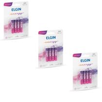 Kit com 3 cartelas de pilhas recarregaveis aaa 900mah c/4 82169 elgin